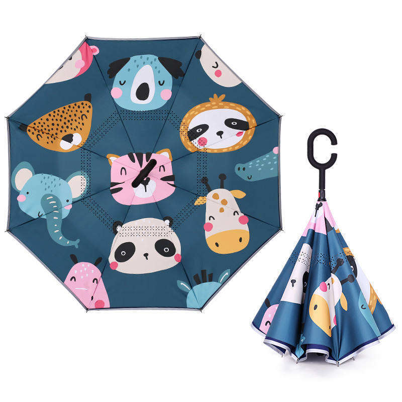 Vivid Color Cute Animal Printing Kids Reverse Personalized Umbrella Small Inverted Sun Umbrella With Logo