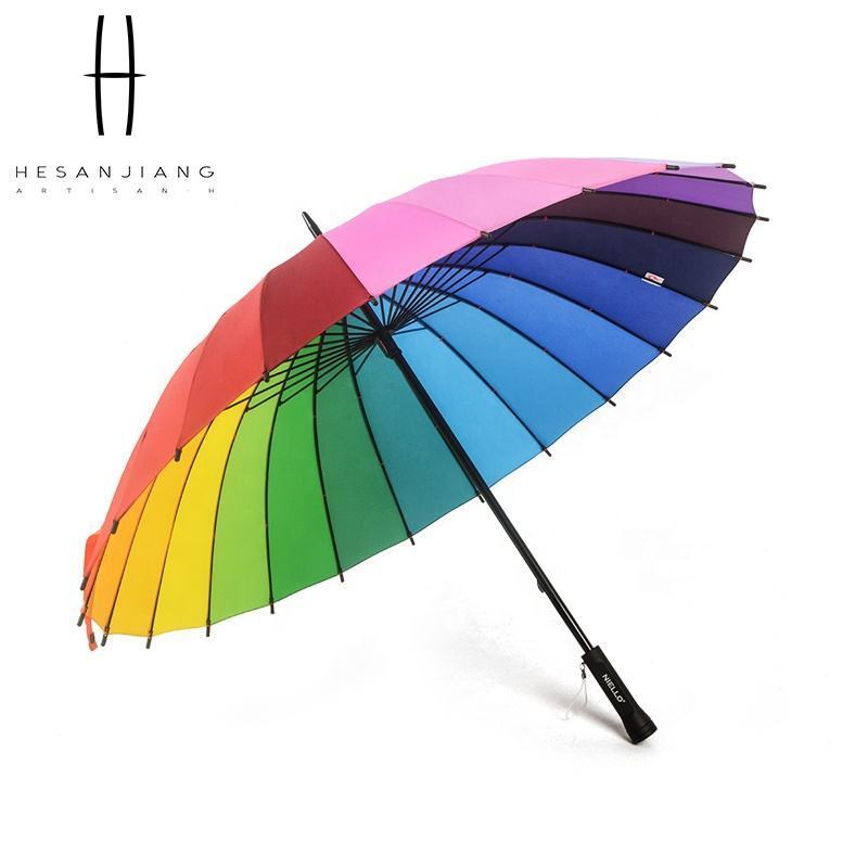 Wholesale Creative 24K Straight Children Rainbow Umbrella Manual Open Multicolor UV Protection Umbrella