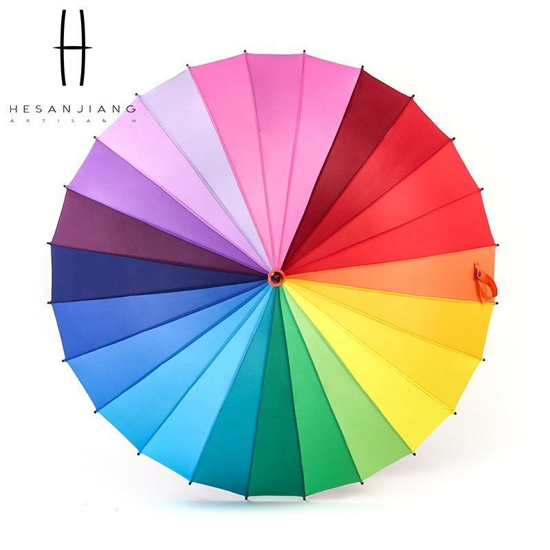 Wholesale Creative 24K Straight Children Rainbow Umbrella Manual Open Multicolor UV Protection Umbrella