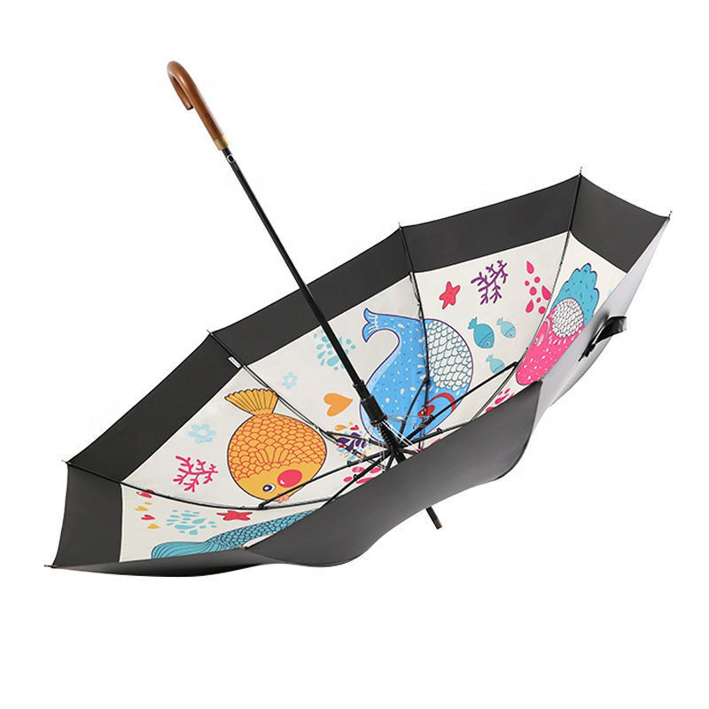 Cute cartoon fish print windproof golf umbrellas with logo auto open close mini pocket economic umbrella