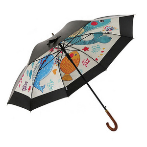 Cute cartoon fish print windproof golf umbrellas with logo auto open close mini pocket economic umbrella