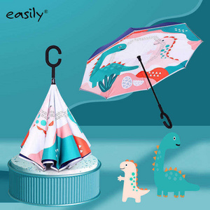 Cute Cartoon Pattern Inverted Umbrella With Logo Folding Automatic Reversible Umbrella With C Handle