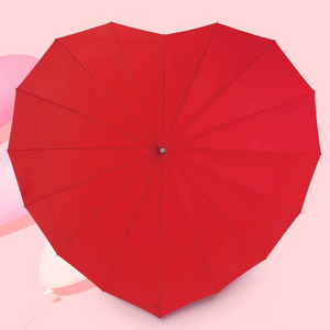 27 inch red love heart wood handle  Special umbrella magic color change hook wooden handle umbrella for gift