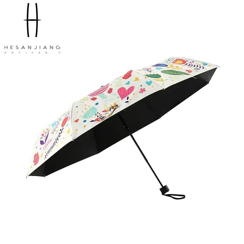 Colorful creative printed three folding cartoon umbrella manual kids umbrellas for the rain waterproof