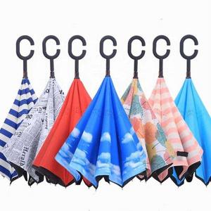 Rainy day products C handle capsule rain umbrella for women custom logo fiberglass reverse inverted umbrella