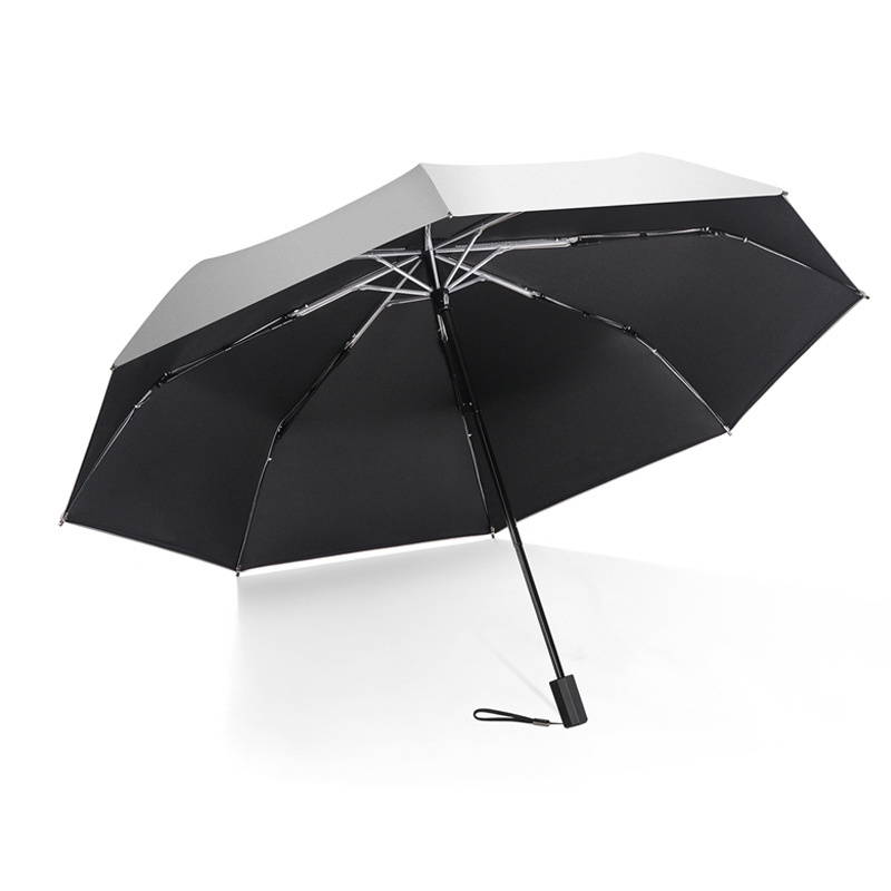 Wholesale black 3 fold beach umbrellas manual windproof UV protection silver coating umbrella