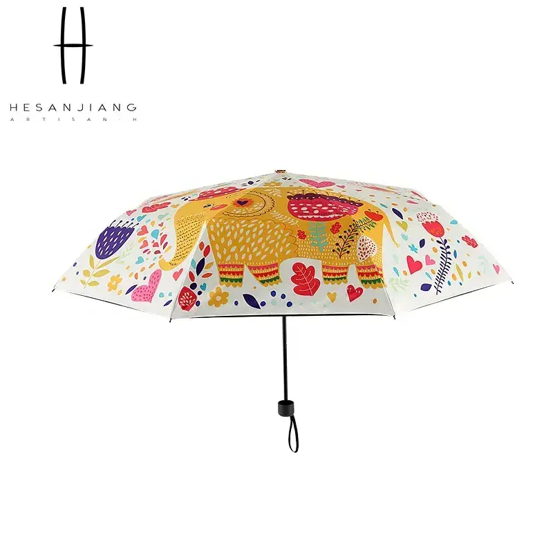 Colorful creative printed three folding cartoon umbrella manual kids umbrellas for the rain waterproof