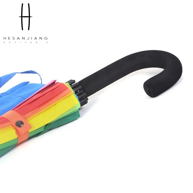 Wholesale High Quality Creative 24K Straight Rainbow Umbrella with hook Handle