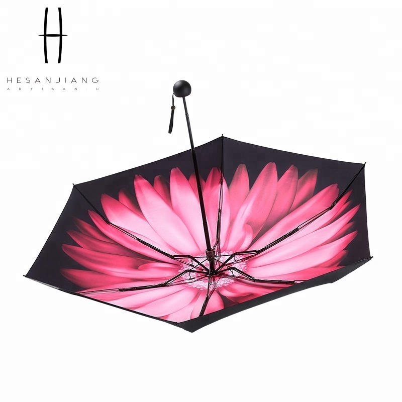 Lightweight parasol super mini uv coating sun umbrella 5 folding capsule umbrella with red flower printing