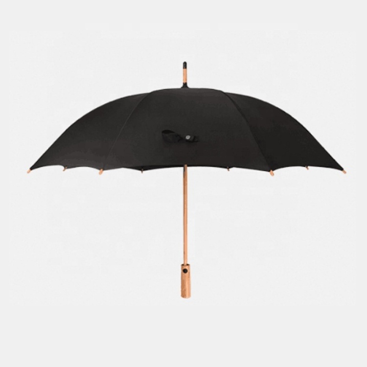 Japanese style black Long walking stick umbrella straight umbrella with bamboo frames and handle