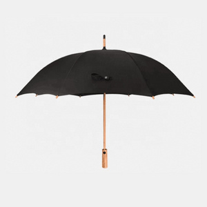 Japanese style black Long walking stick umbrella straight umbrella with bamboo frames and handle