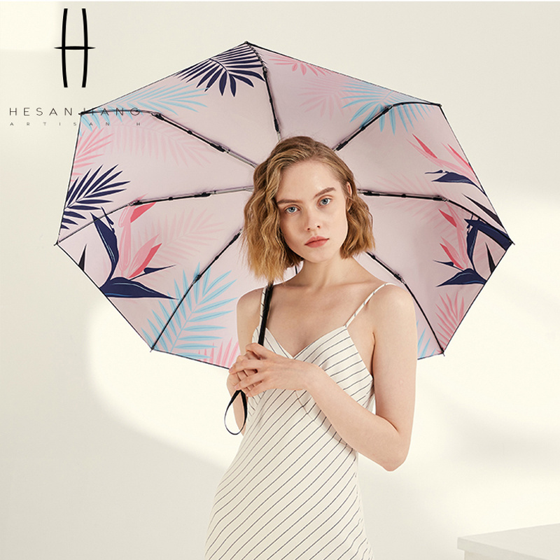 Colorful plants printing double layer beach umbrella uv protection windproof manual folding umbrella