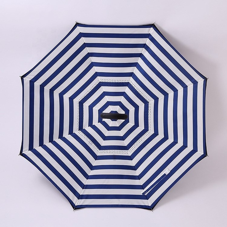 Wholesale reverse umbrella with C handle custom printed logo inverted umbrella