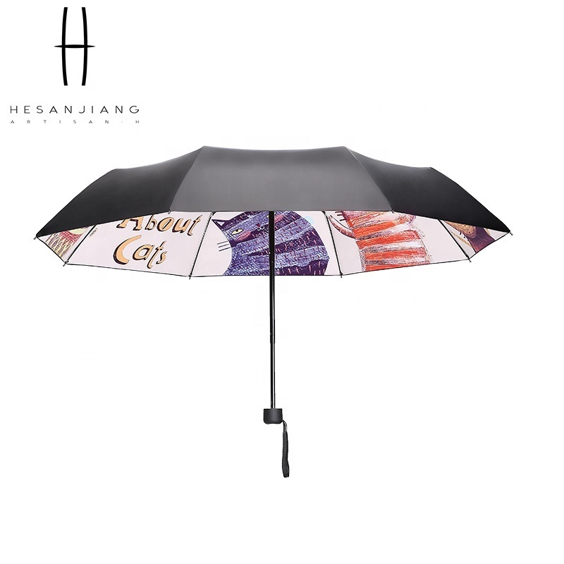 Small pocket folding umbrella with cat pattern anti uv sun umbrella folding type for ladies