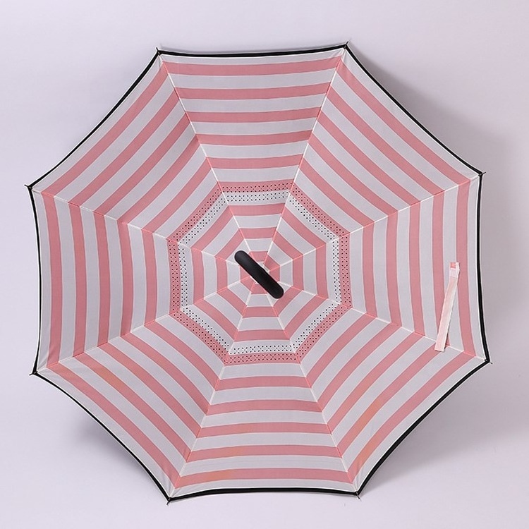 Wholesale reverse umbrella with C handle custom printed logo inverted umbrella