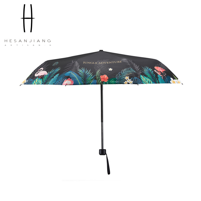 Black UV Coating Foldable Sun Umbrella 3 Fold Sun Protection Parasol With Custom Logo For Lady