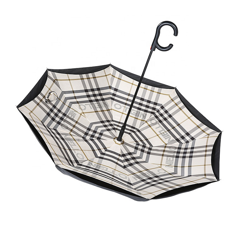 Classic retro style striped print double layer reverse umbrella travel windproof umbrella for adults