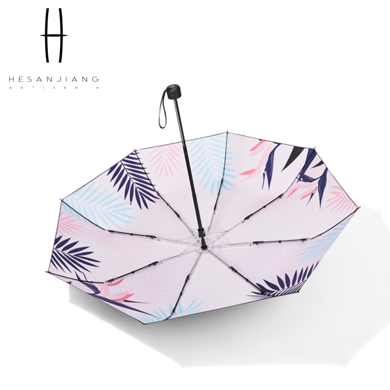 Colorful plants printing double layer beach umbrella uv protection windproof manual folding umbrella