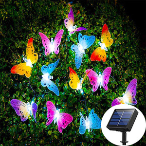 5M 20 Led Solar Powered Butterfly Fairy String Lights Outdoor Garden Holiday Christmas Decoration Lamp Fiber Optic Waterproof