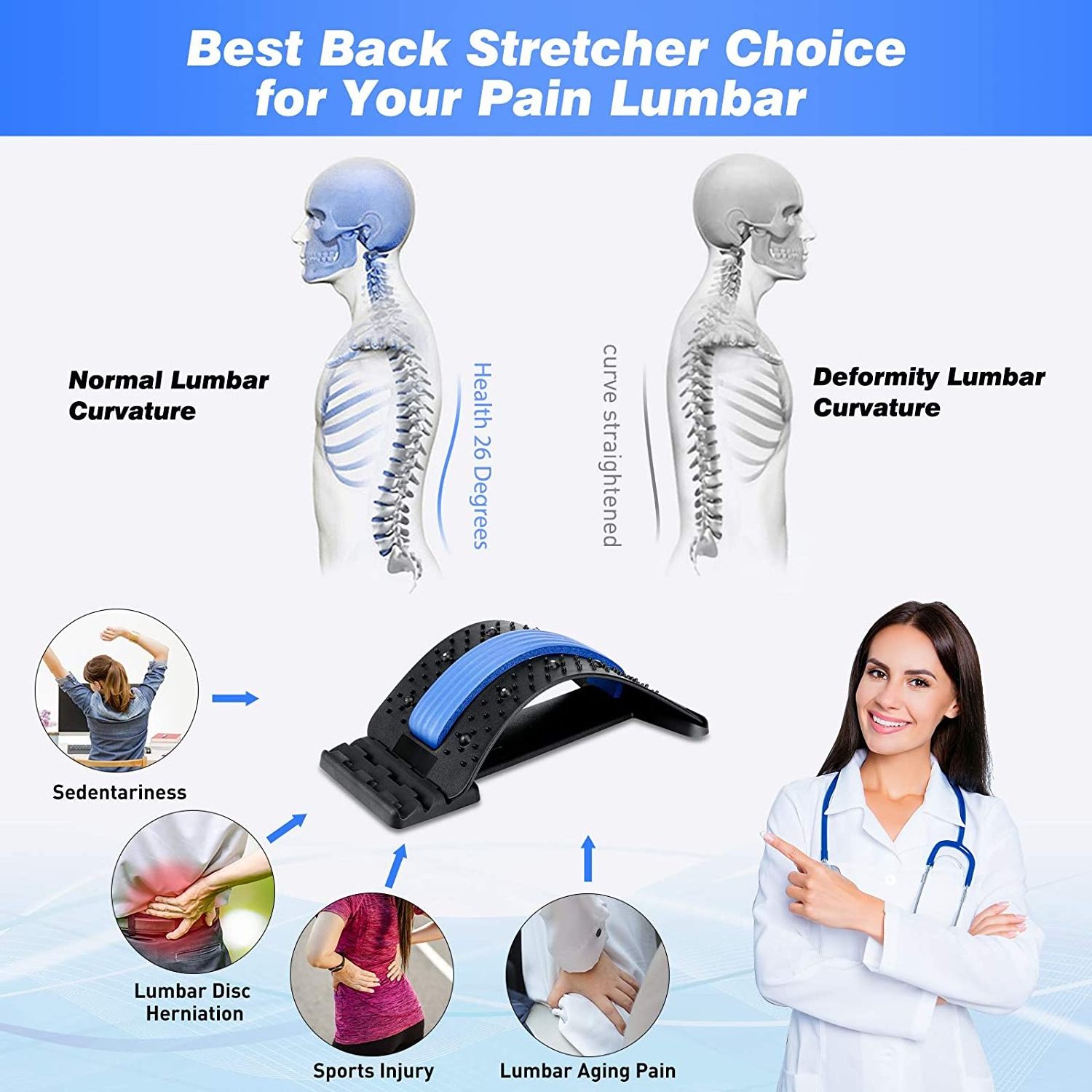 Pain relief sports fitness home using lumbar magic magnetic back massage stretcher