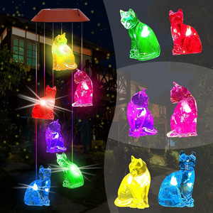 Solar Cat Wind Chimes Outdoor LED Light Color Changing Party Yard Garden Birthday Decoration Gift for Women/Mom/Grandma/Daughter