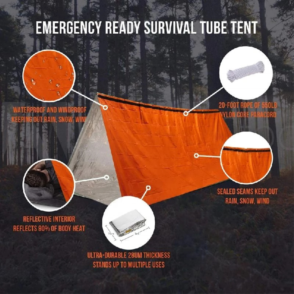 2 Person Emergency Shelter Waterproof Thermal Blanket Rescue Survival Kit SOS Sleeping Bag Survival Tube Emergency Tent