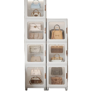 Easy Assembly Plastic shoe rack for closet collapsible shoe storage with Magnetic Clear Door