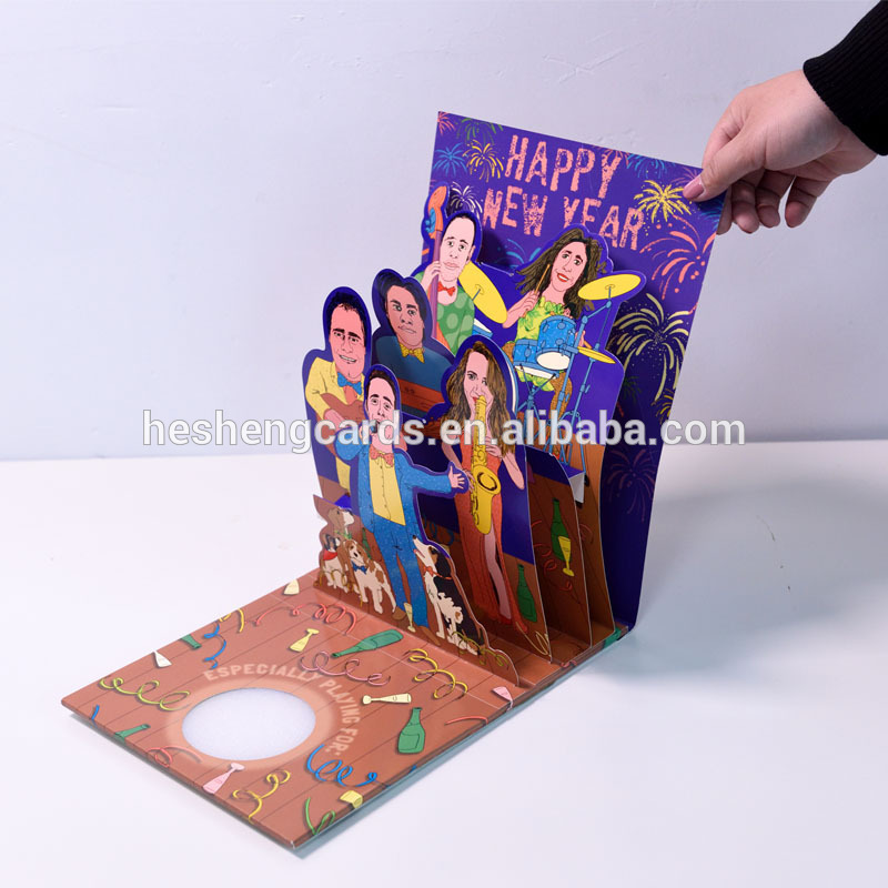 Most Popular 3D Handcraft Music Band Laser Cutting Pop Up Music Greeting Thank you Card