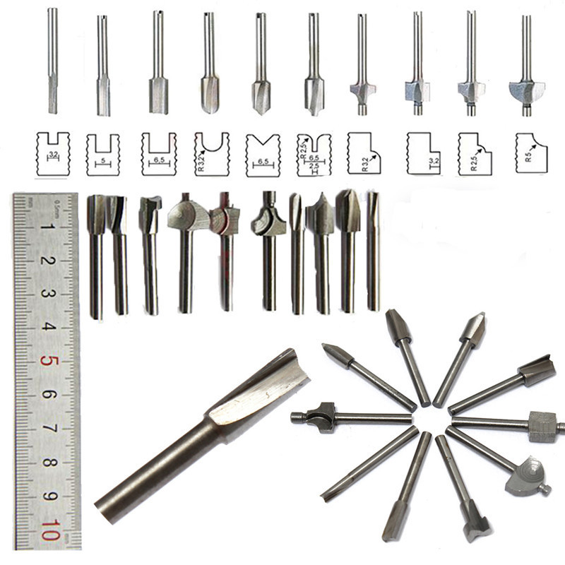 10pc Carbide Woodworking engraving cutter trimming carving milling cutter Router Bit