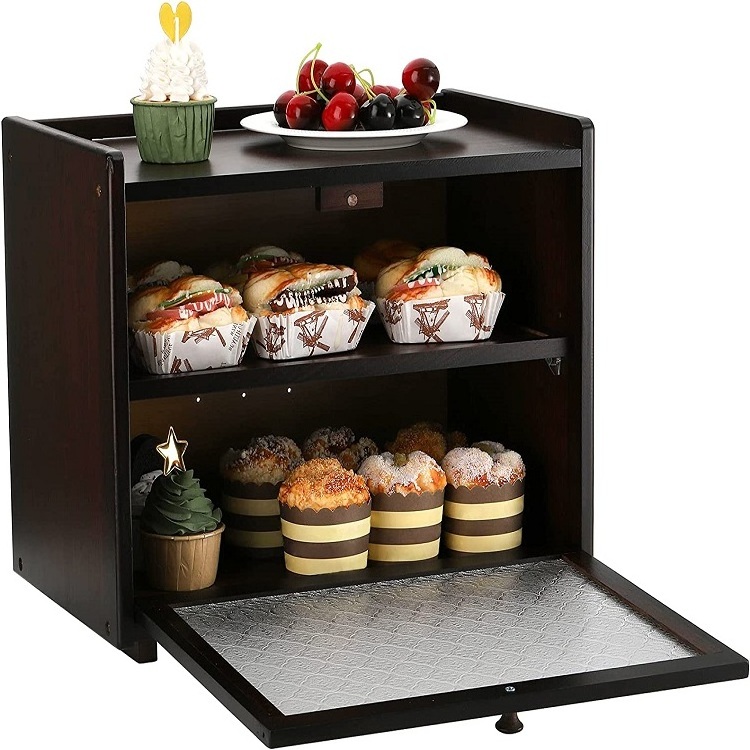 Wood metal bakery store display cabinet racks bread shelf