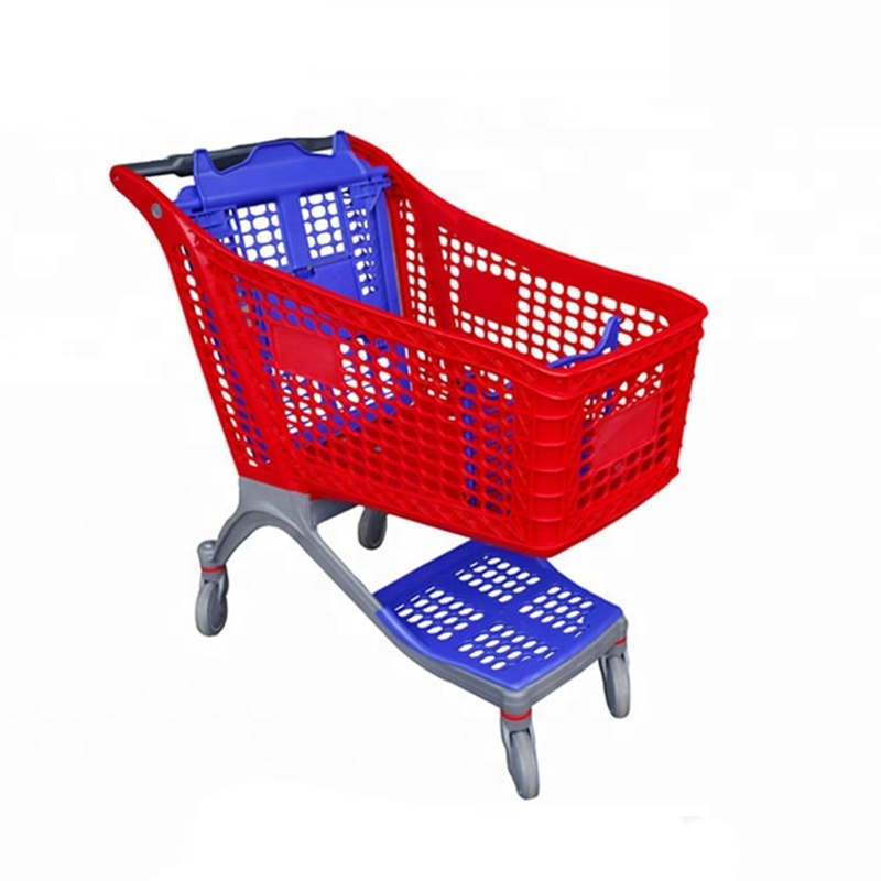 100-220L Plastic shopping cart used supermarket shopping trolley with seat