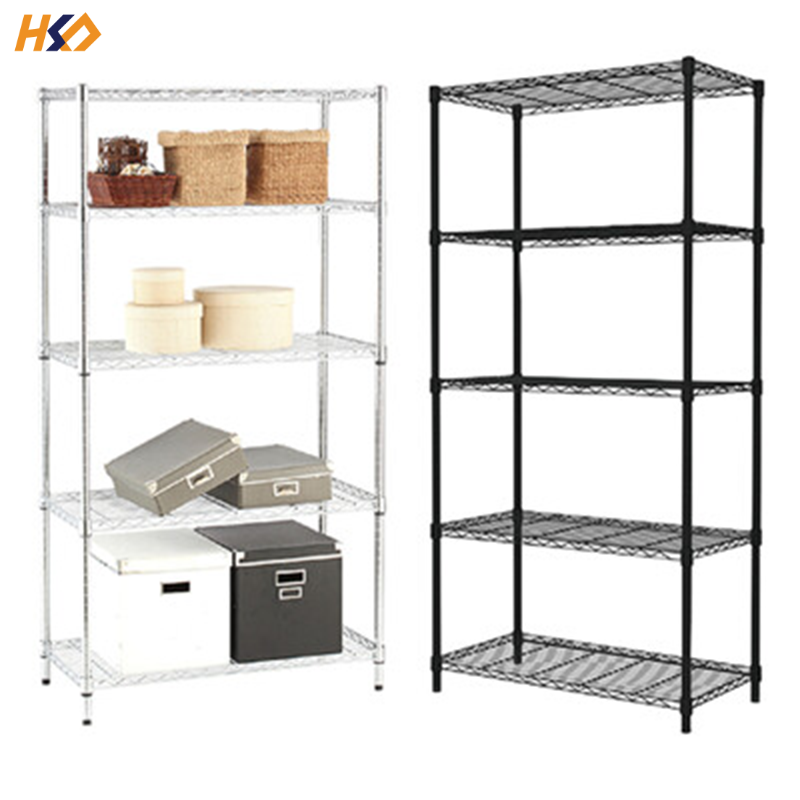 High Quality 4 Tiers Black Chrome Steel Approval Industrial Wire Racks Shelving