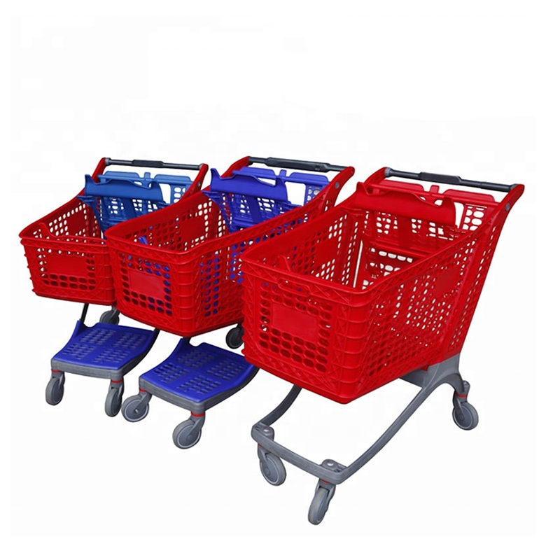 100-220L Plastic shopping cart used supermarket shopping trolley with seat