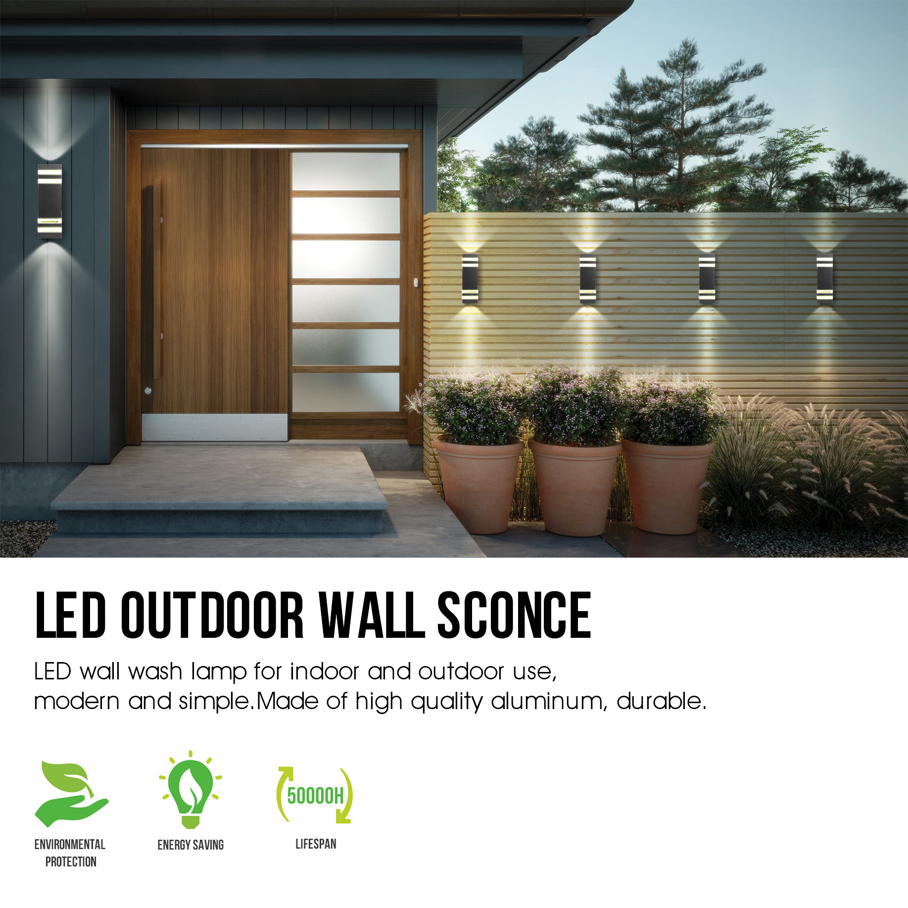 Modern Simple Outdoor Building Exterior Wall Mounted 60w Waterproof Up Down Dusk To Dawn Sensor Auto E26 Based Wall Light