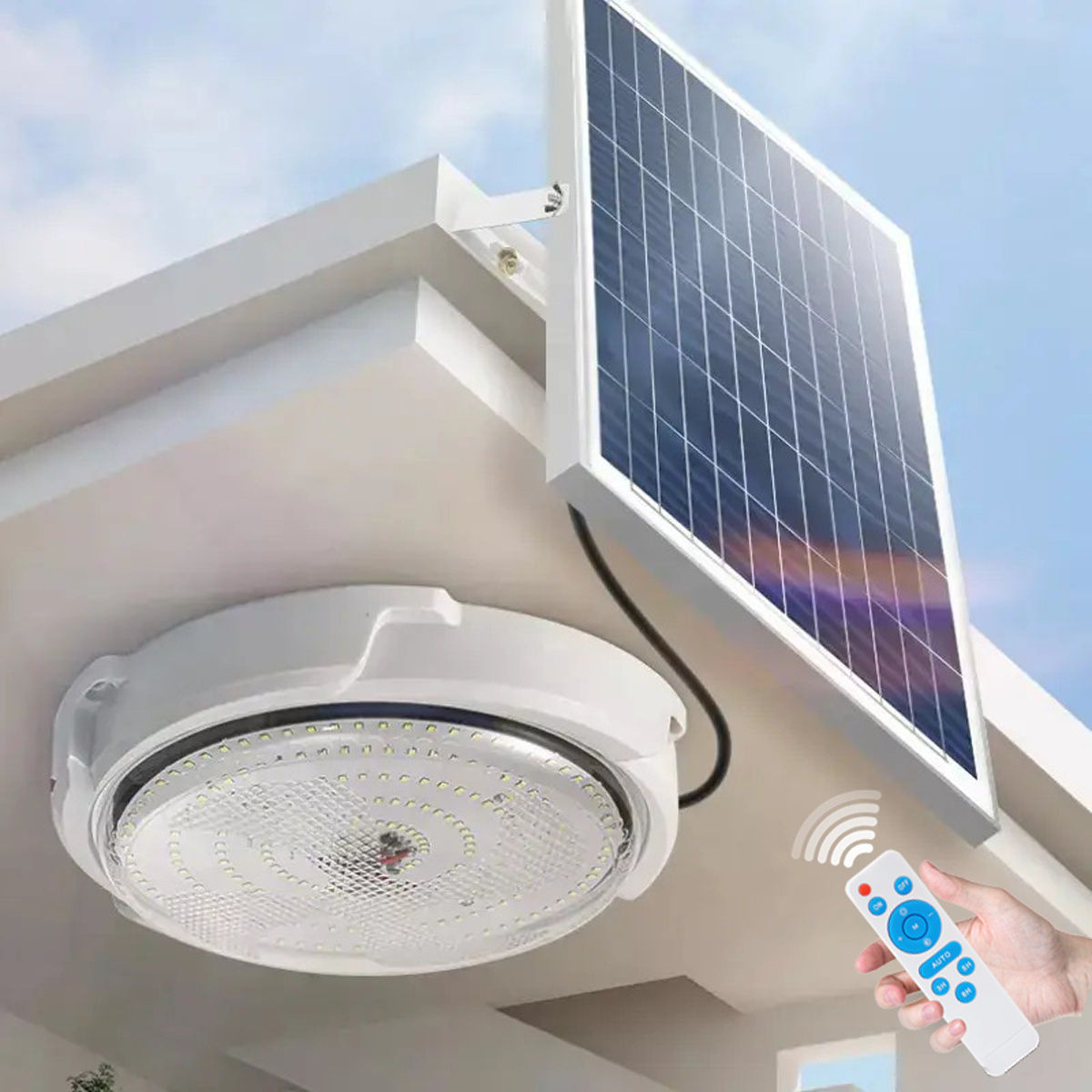 HESHIOutdoor Indoor Lighting Waterproof Ip65 Solar Led Ceiling Light With Remote Control Solar Panel For Home Garden Corridor