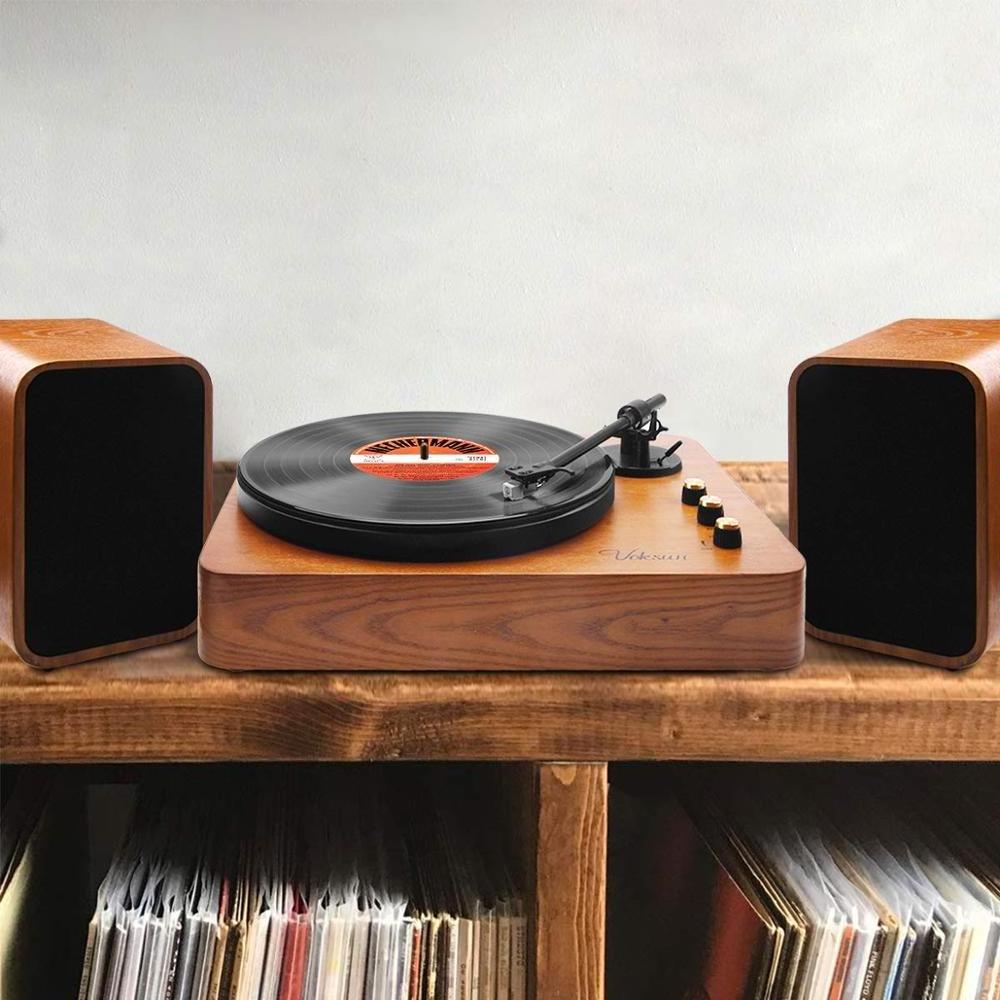 With Dual 15 Watt Speakers, High Fidelity Vinyl Record Player with Magnetic Cartridge, Belt-Drive, Natural Walnut