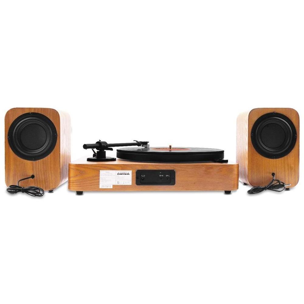 With Dual 15 Watt Speakers, High Fidelity Vinyl Record Player with Magnetic Cartridge, Belt-Drive, Natural Walnut