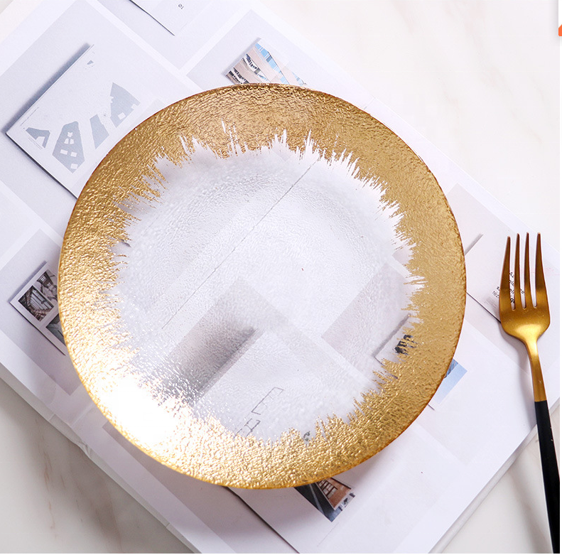 Fancy Clear Glass Charger Plates with Diamond Hot Sales Crystal Glass mirror  Plate Chargers for wedding decor