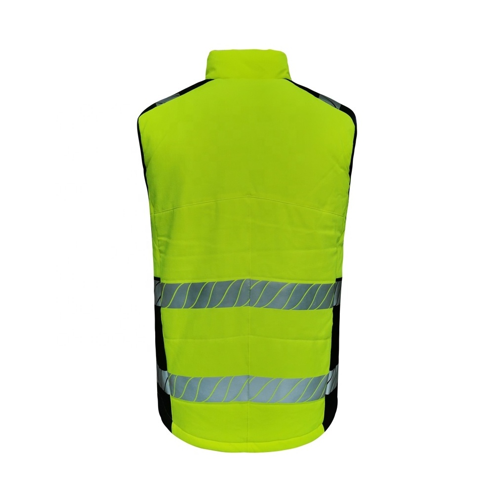 New Fluorescent yellow men high visibility safety winter padding vest