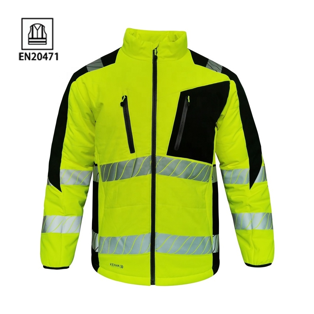 Custom men safety high visibility safety clothes reflective coat men winter padding jacket