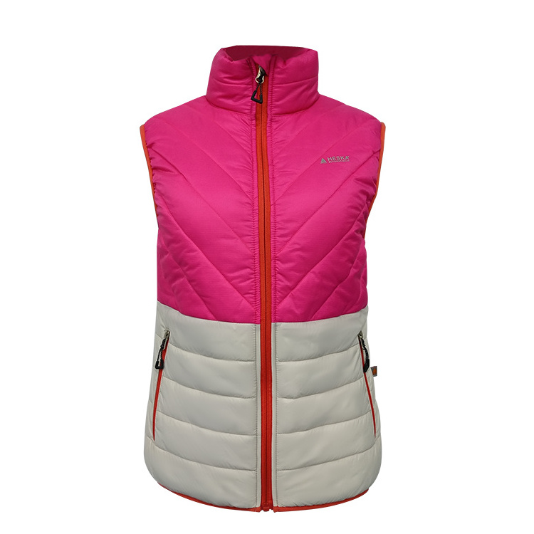 Winter padding wear sleeveless pink women padded bubble puffer vest