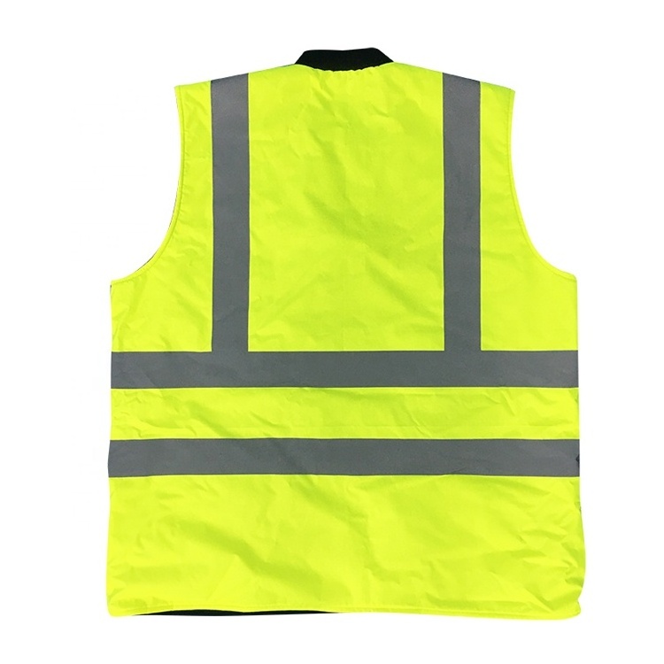 Reversible Bodywarmer Oxford PU Coating Vest Fleece High Visibility Workwear Safety Vest