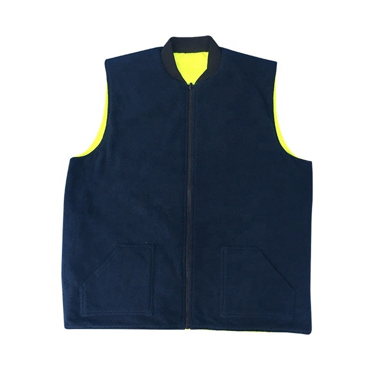 Reversible Bodywarmer Oxford PU Coating Vest Fleece High Visibility Workwear Safety Vest