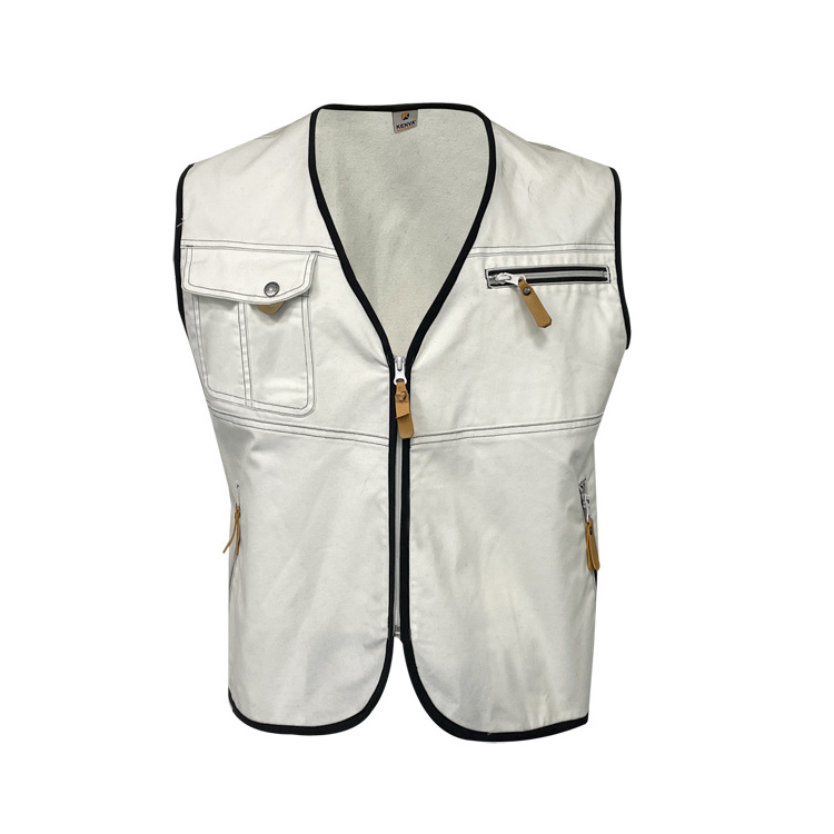 White vest men canvas hunting multi pocket tool vest