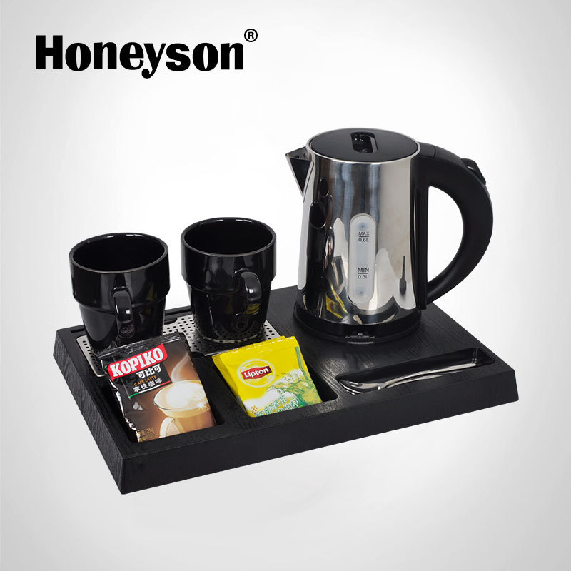 Honeyson hotel room silver 0.6L cordless electric tea kettle tray