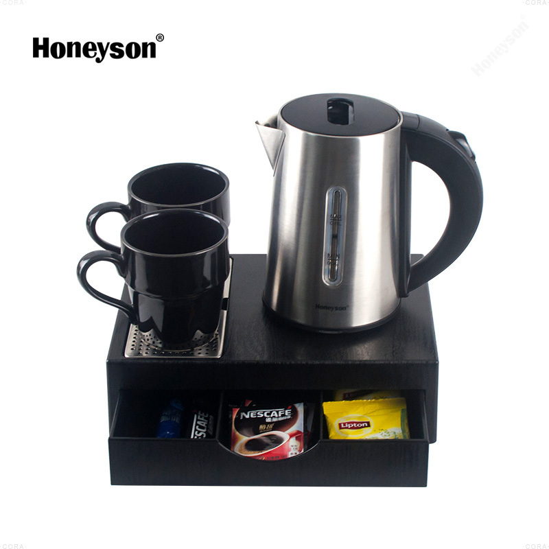 Hotel amenities 600ml hotel electric kettle tray set with drawer