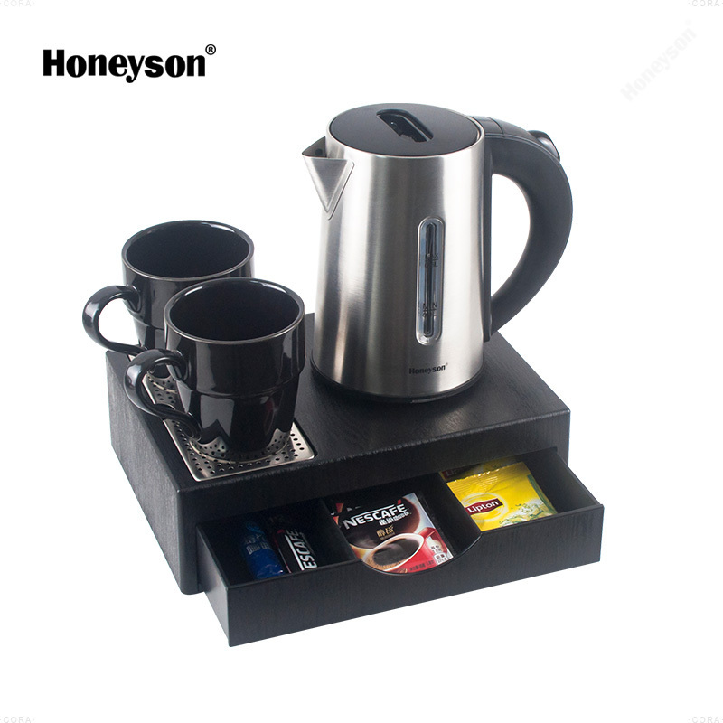 Hotel amenities 600ml hotel electric kettle tray set with drawer