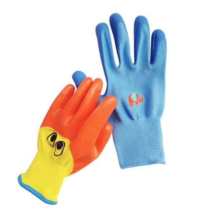 Children hand protection polyester knit Nitrile Rubber coated Safety cute Kids Gardening Gloves