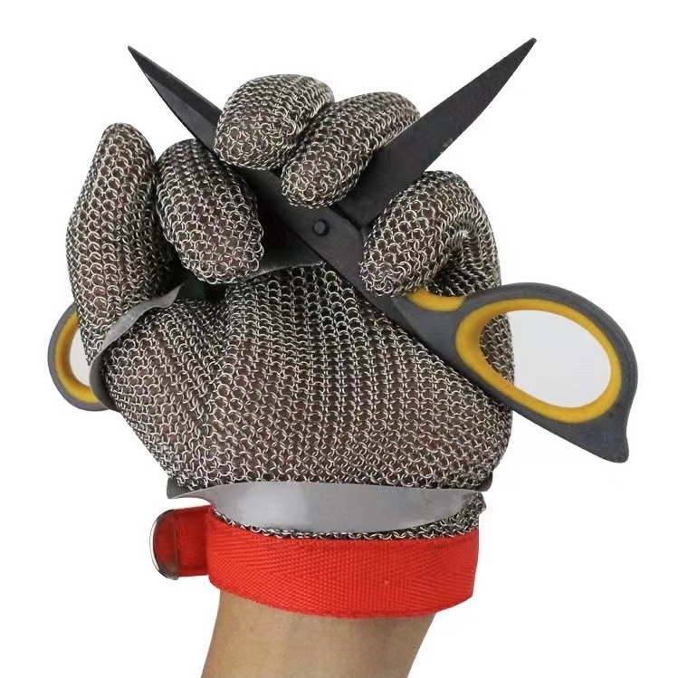 Food grade 304L Cut Resistant Stainless Steel Mesh Chain Mail gloves Five Finger Metal Meat cut Butcher glove