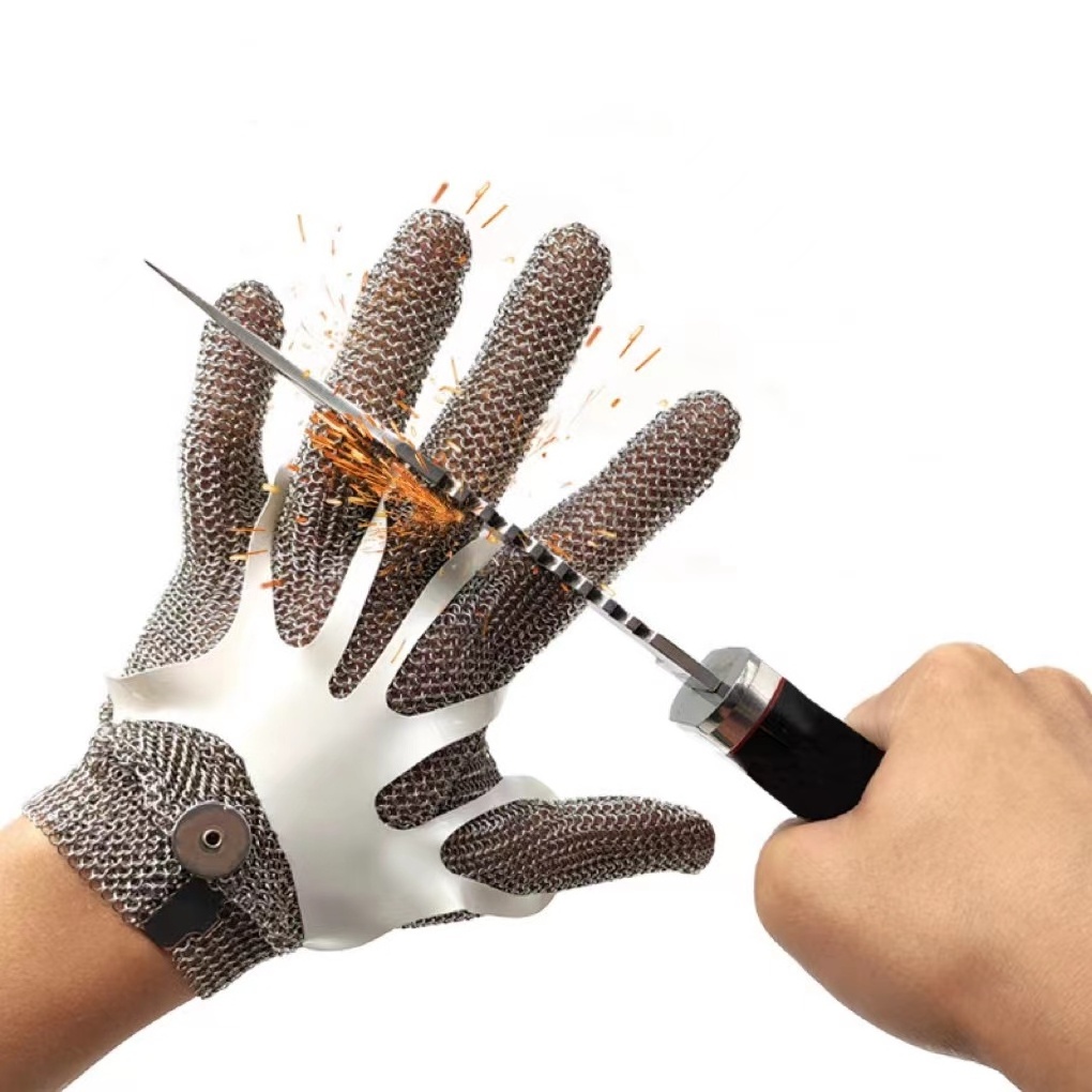 Food grade 304L Cut Resistant Stainless Steel Mesh Chain Mail gloves Five Finger Metal Meat cut Butcher glove